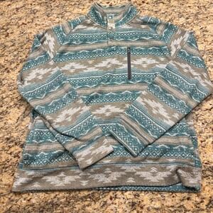 Sonoma Goods For Life Mens XXL Fleece Pullover Southwestern Teal Geometric Snap